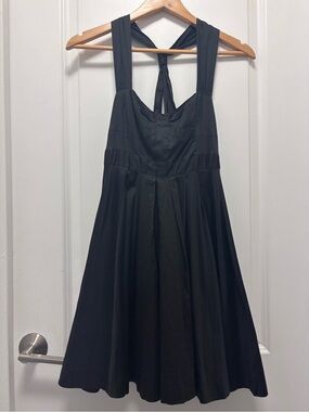 One-Shoulder Black Fit-and-Flare Dress with Pleated Skirt
